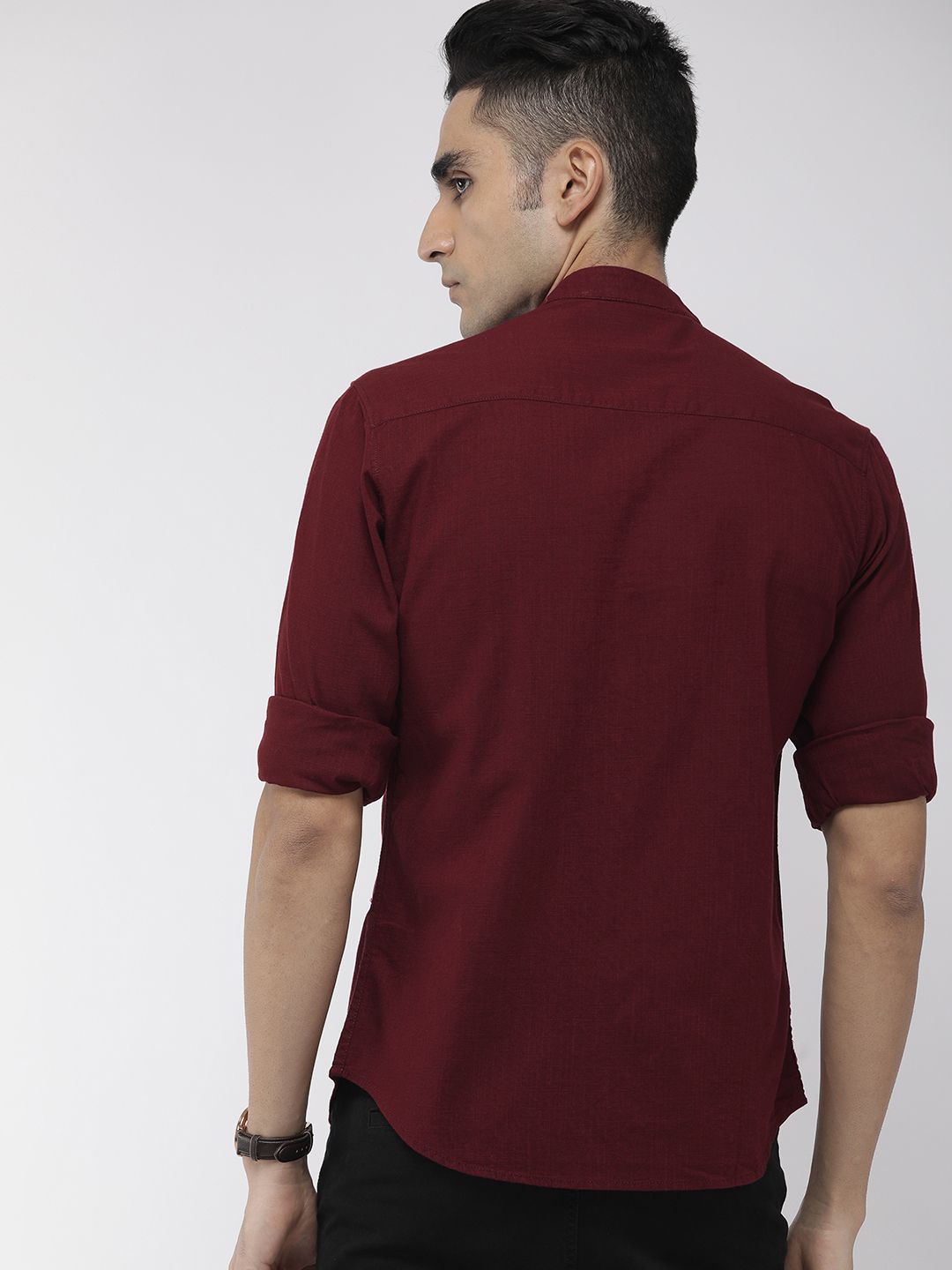 The Indian Garage Co Men Maroon Slim Fit Solid Casual Shirt