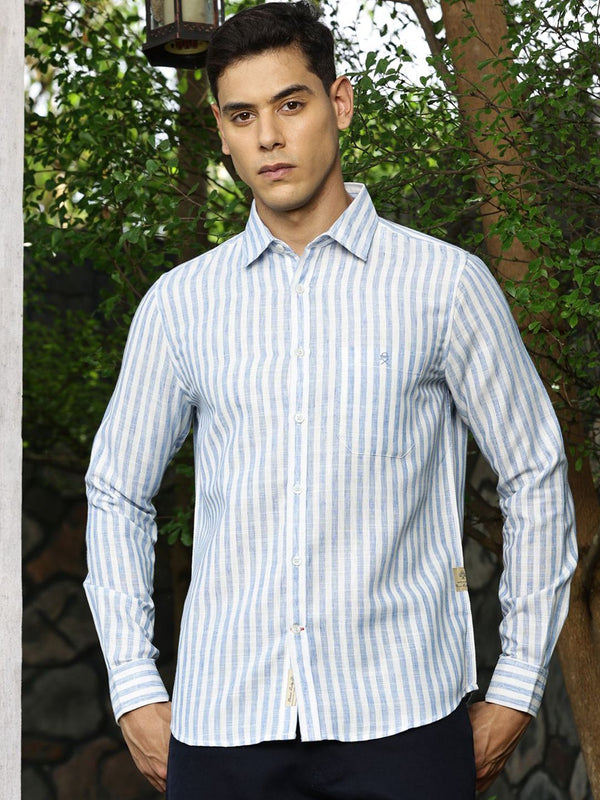 Thomas Scott Premium Linen Slim Fit Striped Spread Collar Casual Shirt