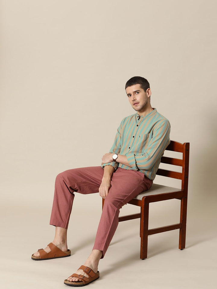 Mr Bowerbird Men Brown Tailored Fit Opaque Striped Casual Shirt