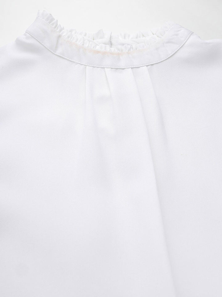 Style Quotient White Mock Neck Ruffled Crepe Top