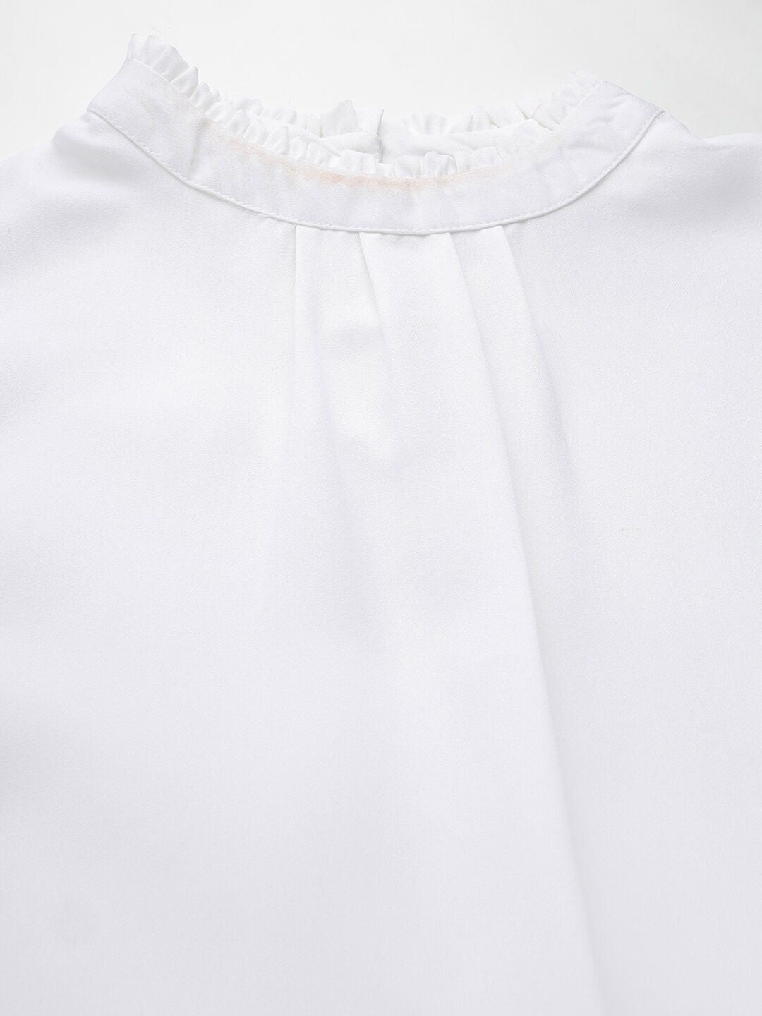 Style Quotient White Mock Neck Ruffled Crepe Top