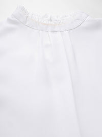 Style Quotient White Mock Neck Ruffled Crepe Top