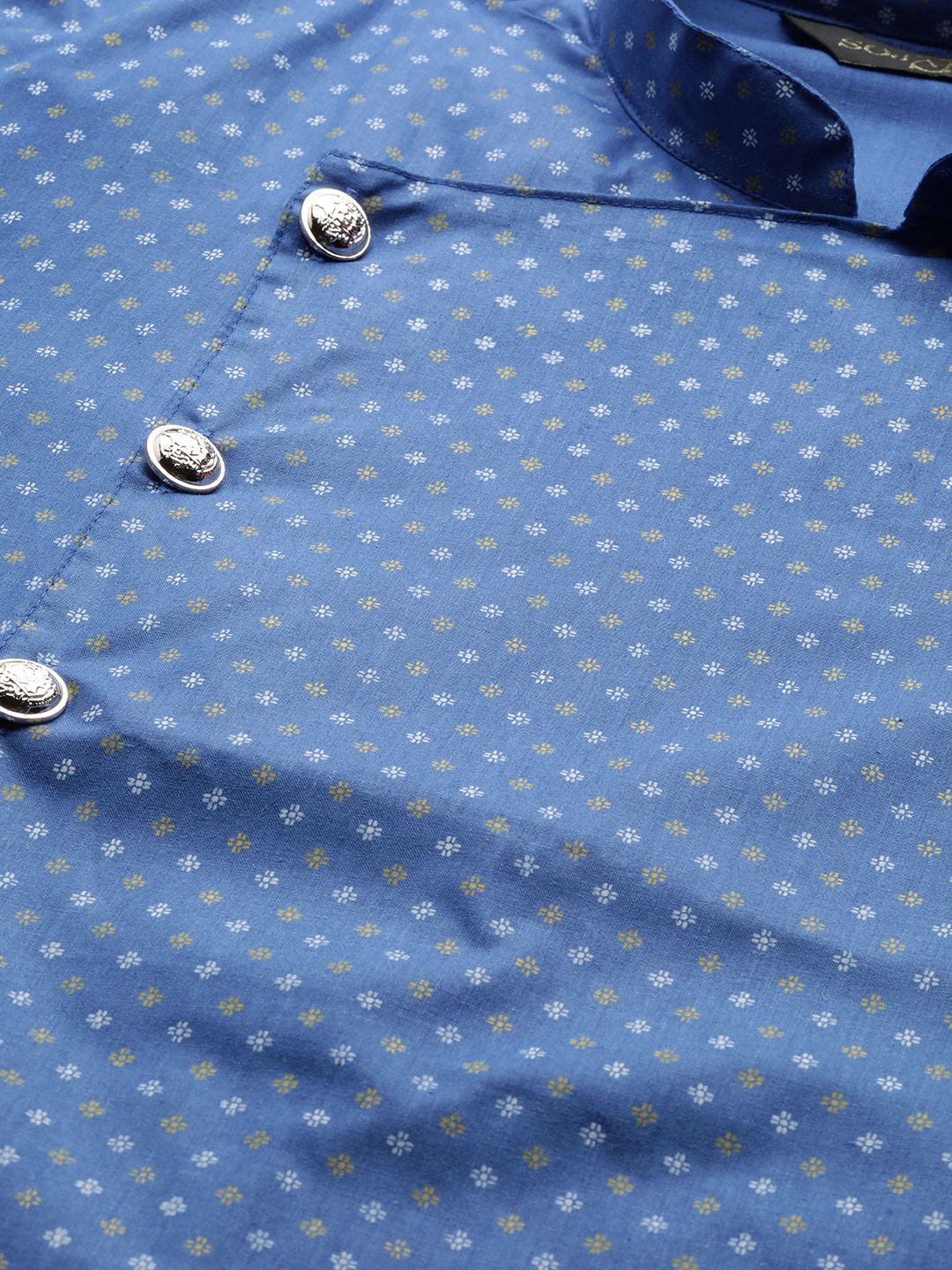 SOJANYA Men Blue & White Printed A-Line High-Low Hem Angrakha Kurta