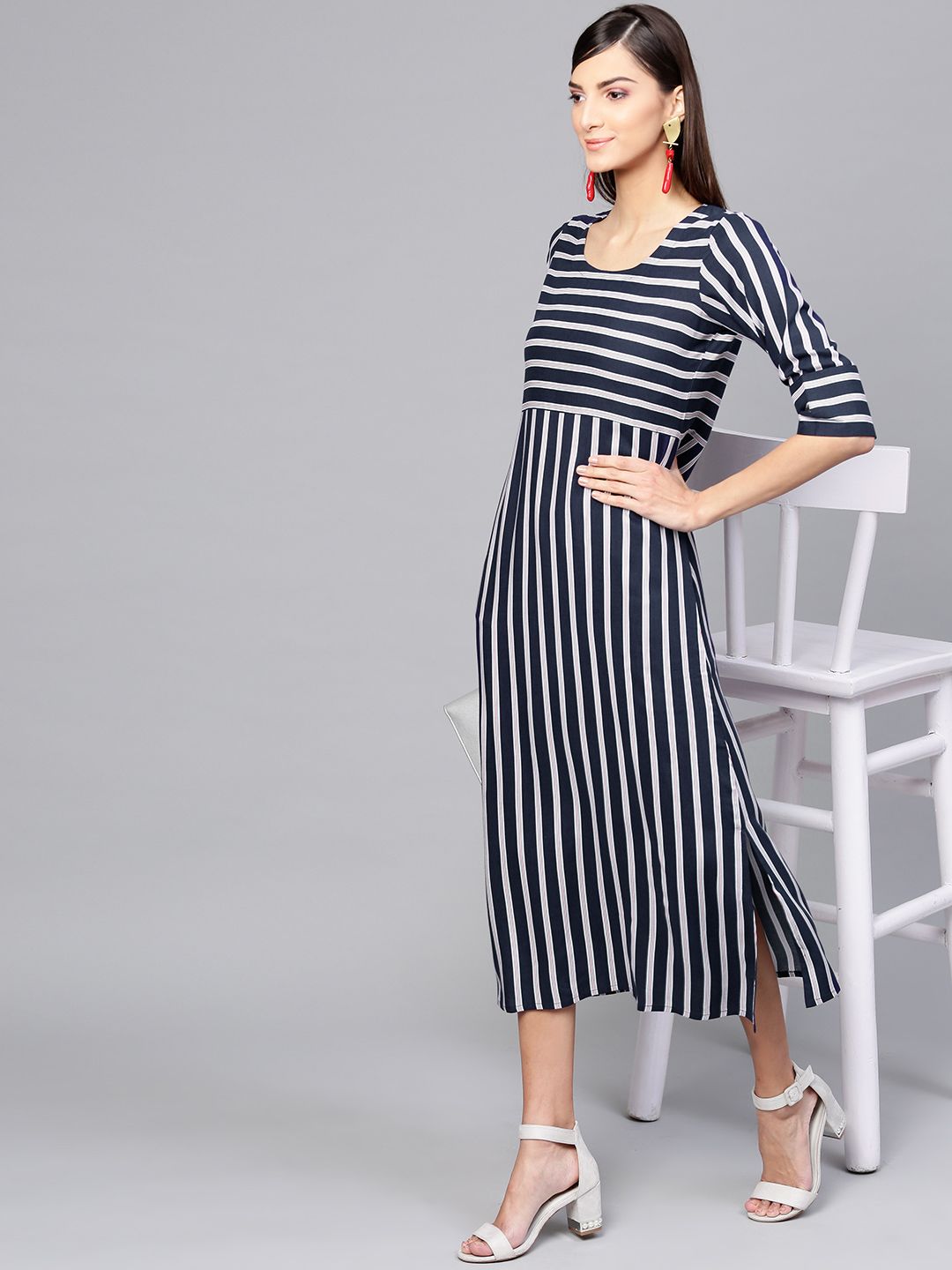 Gerua By Libas Women Navy Blue  White Striped A-Line Dress