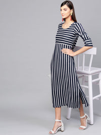Gerua By Libas Women Navy Blue  White Striped A-Line Dress