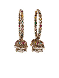PANASH Set Of 2 Gold Plated American Diamond Stone Studded & Beaded Bangles