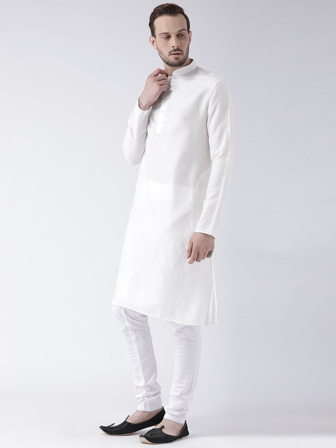 KISAH Woven Design Mandarin Collar Straight Kurta