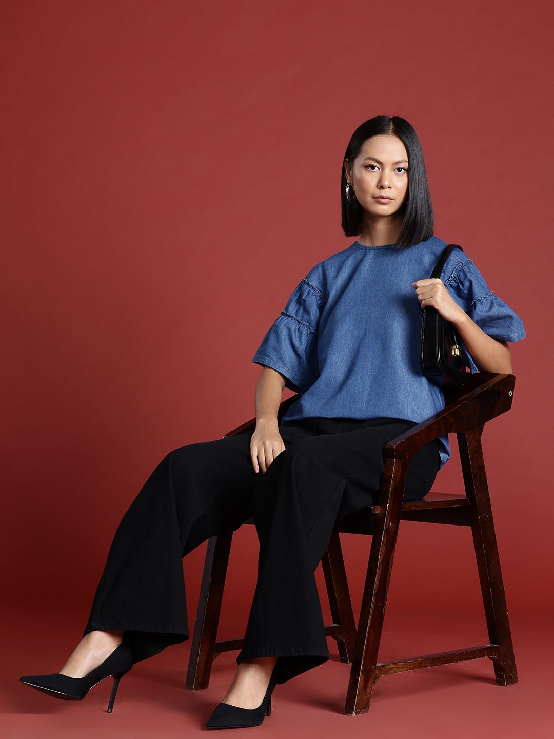 all about you Flared Tiered Sleeves Chambray Top