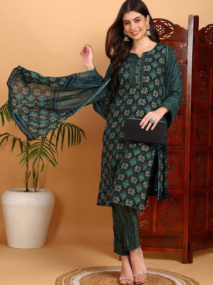 KALINI Ethnic Motifs Printed Kurta & Trousers With Dupatta