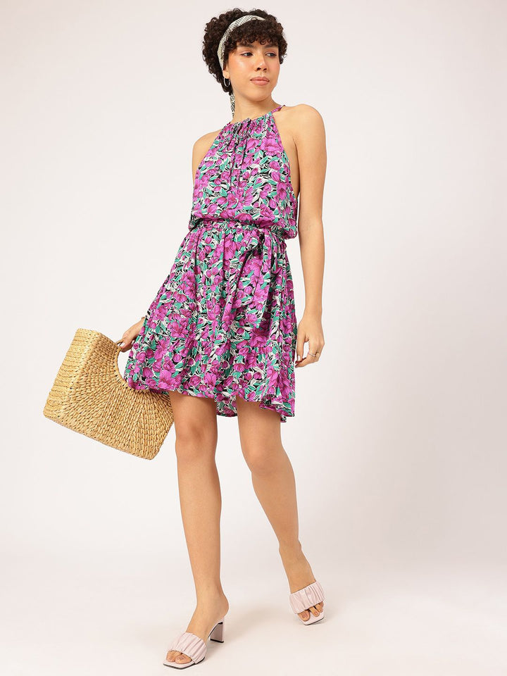 DressBerry Floral Fantasy Printed Fit & Flare Dress