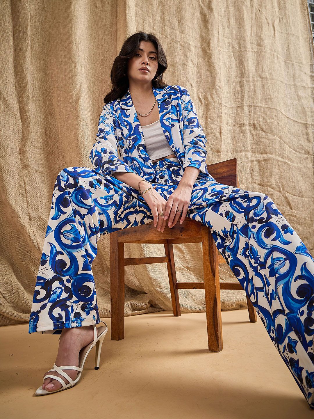 SASSAFRAS Floral Printed Open Front Blazers