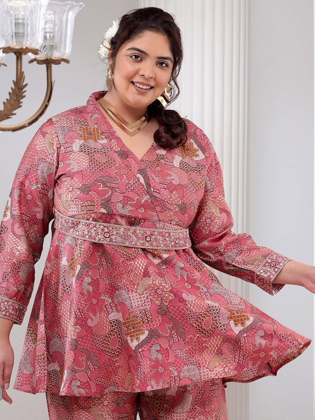 Bani Women Floral Print Tunic & Palazzos With A Belt