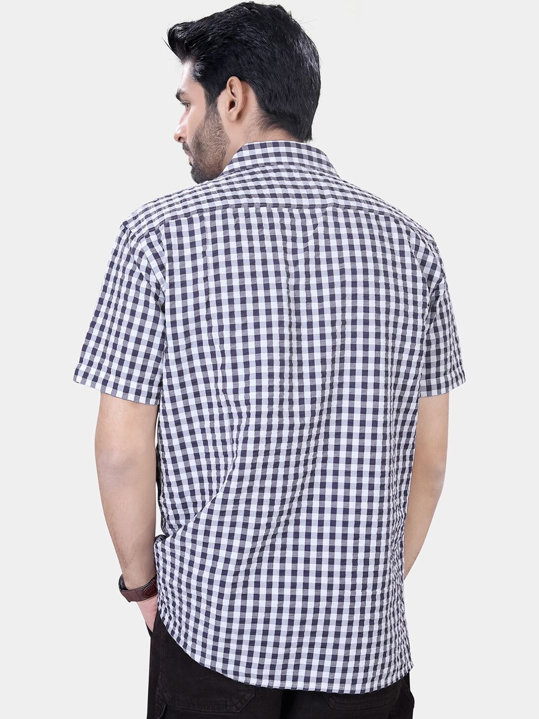 VASTRADO Classic Gingham Checked Lapel Collar Drop-Shoulder Sleeves Oversized Casual Shirt
