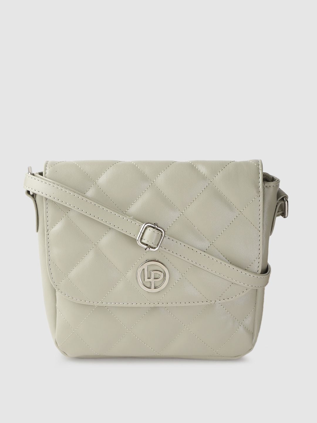 Lino Perros Sage Green Quilted Structured Sling Bag with Non-Detachable Sling Strap