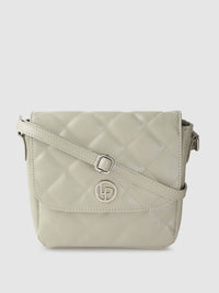 Lino Perros Sage Green Quilted Structured Sling Bag with Non-Detachable Sling Strap