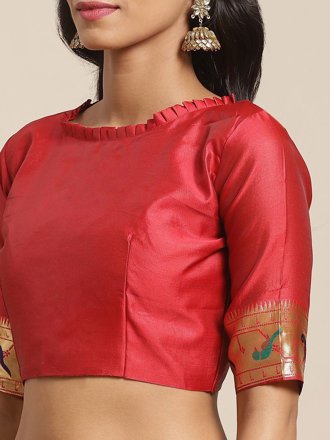 Saree mall Red & Gold-Toned Woven Design Banarasi Saree