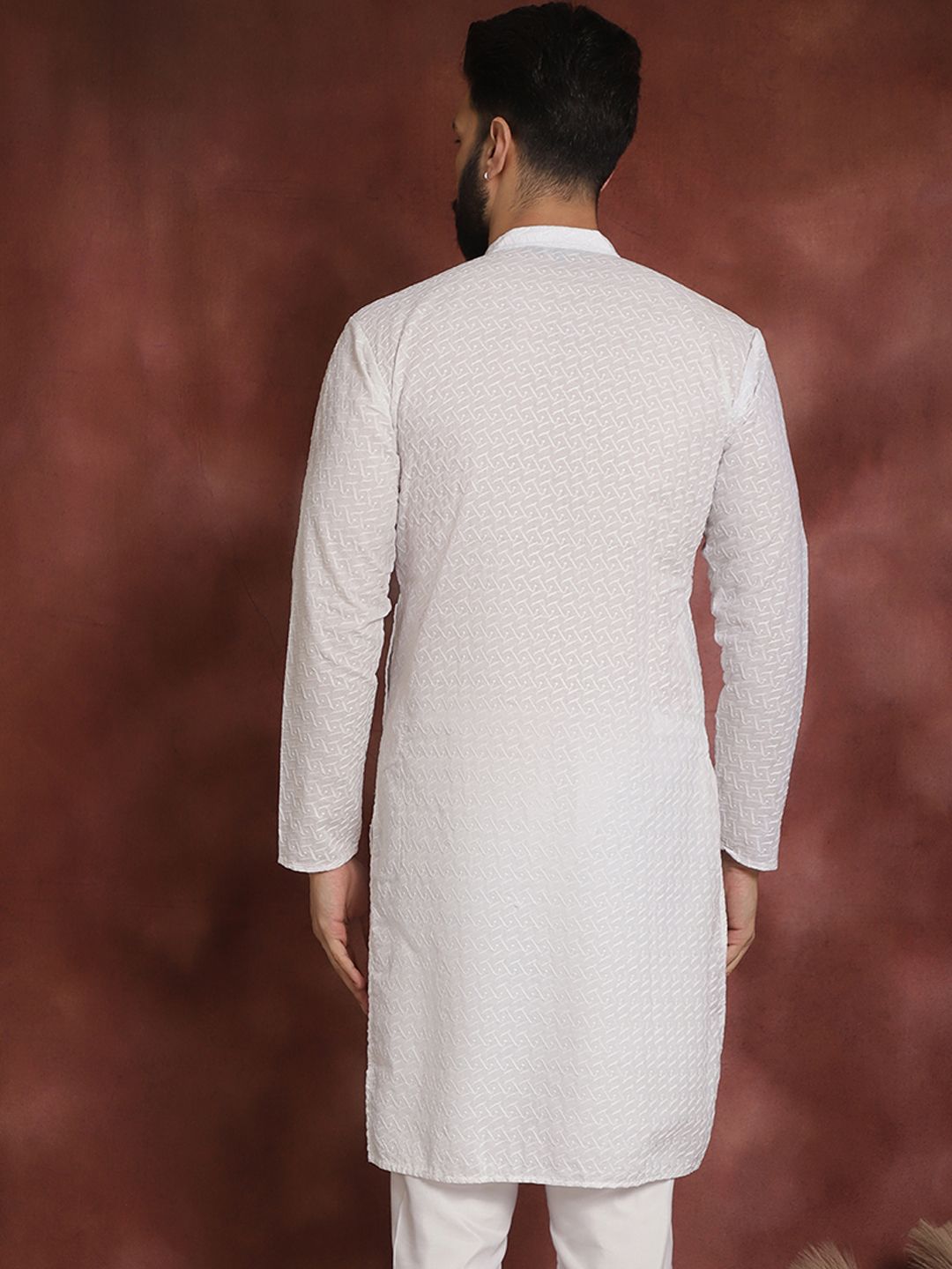 SOJANYA Band Collar Motif Etnik Benang Kerja Cotton Kurta