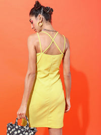 Tokyo Talkies Women Lime Green Solid Polyester Sheath Mini Dress