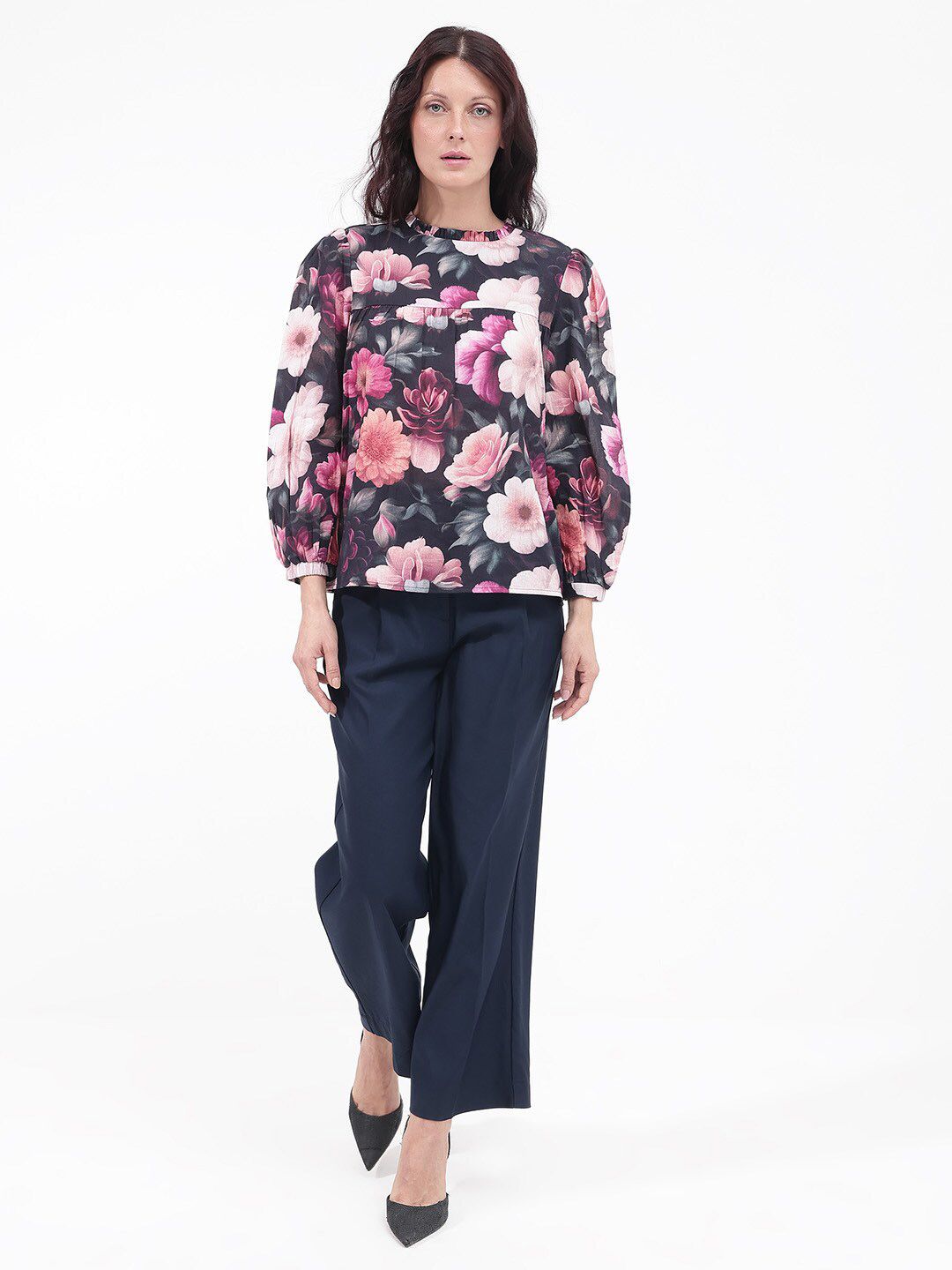 RAREISM Floral Print Cotton Blouson Top