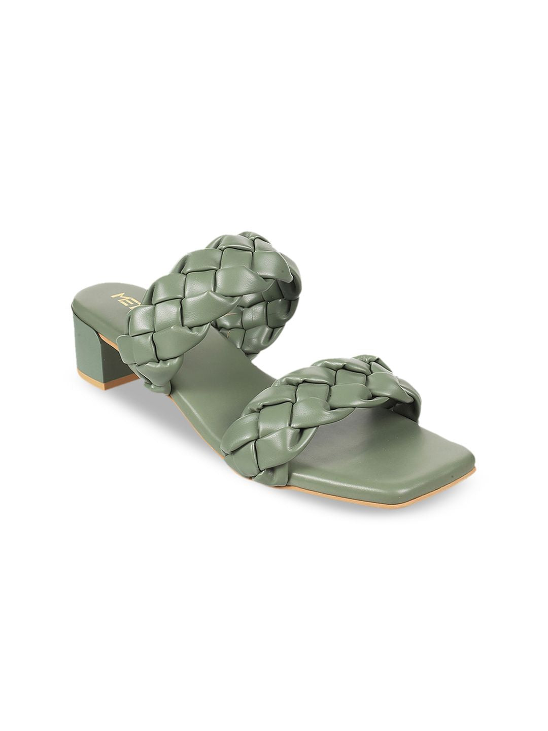 Metro Green Textured Synthetic Regular Height Block Mules