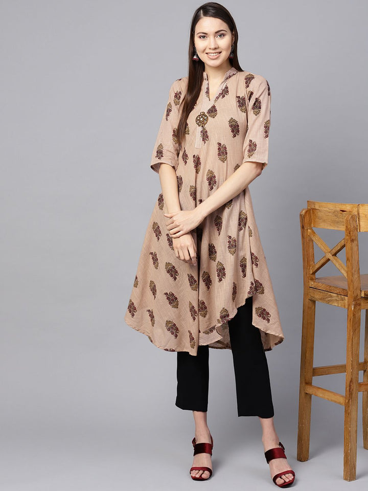SOJANYA Kurta A-Line Bercetak Wanita Beige & Merah