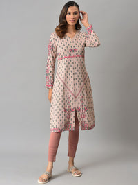 W Women Pink Ethnic Motifs Printed V-Neck Kurta