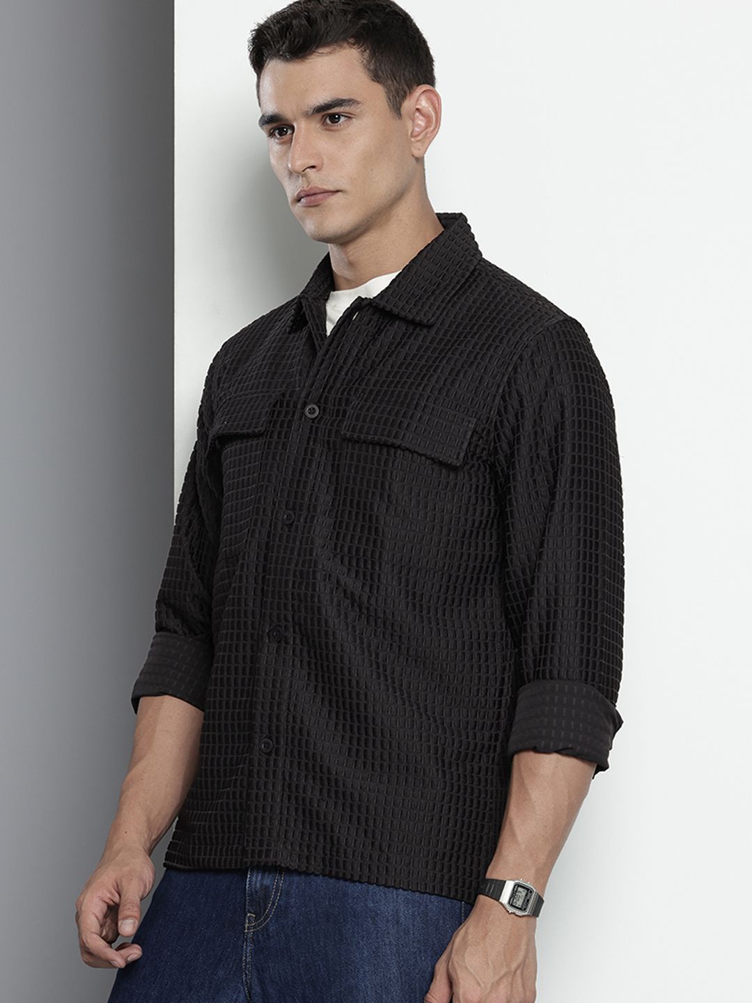 The Indian Garage Co Self Design Textured Casual Shirt