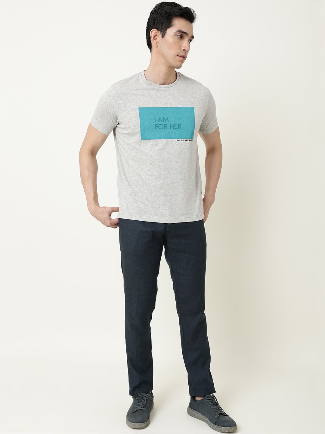 RARE RABBIT Men I Am Typography Printed Slim Fit T-Shirt
