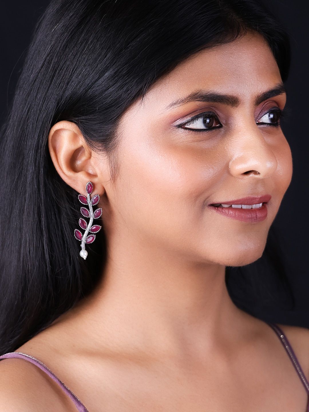 PANASH Silver-Plated Leaf Shaped Drop Earrings