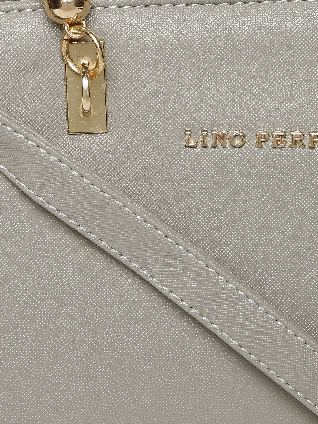 Lino Perros Grey Solid Handheld Bag with Sling Bag