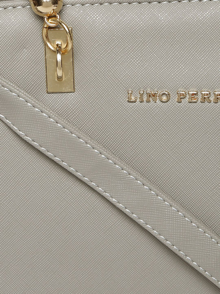 Lino Perros Grey Solid Handheld Bag with Sling Bag