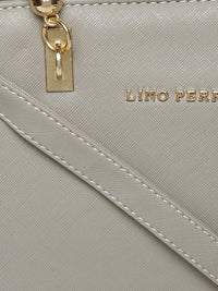 Lino Perros Grey Solid Handheld Bag with Sling Bag