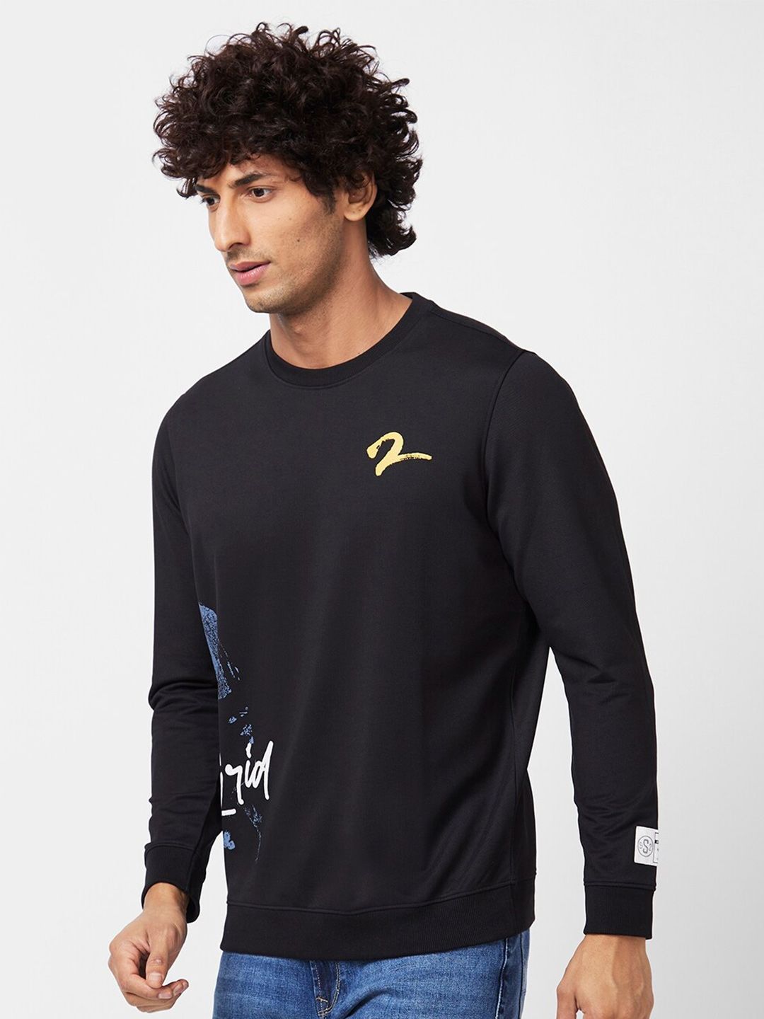 SPYKAR Graphic Printed Cotton Pullover Sweatshirt