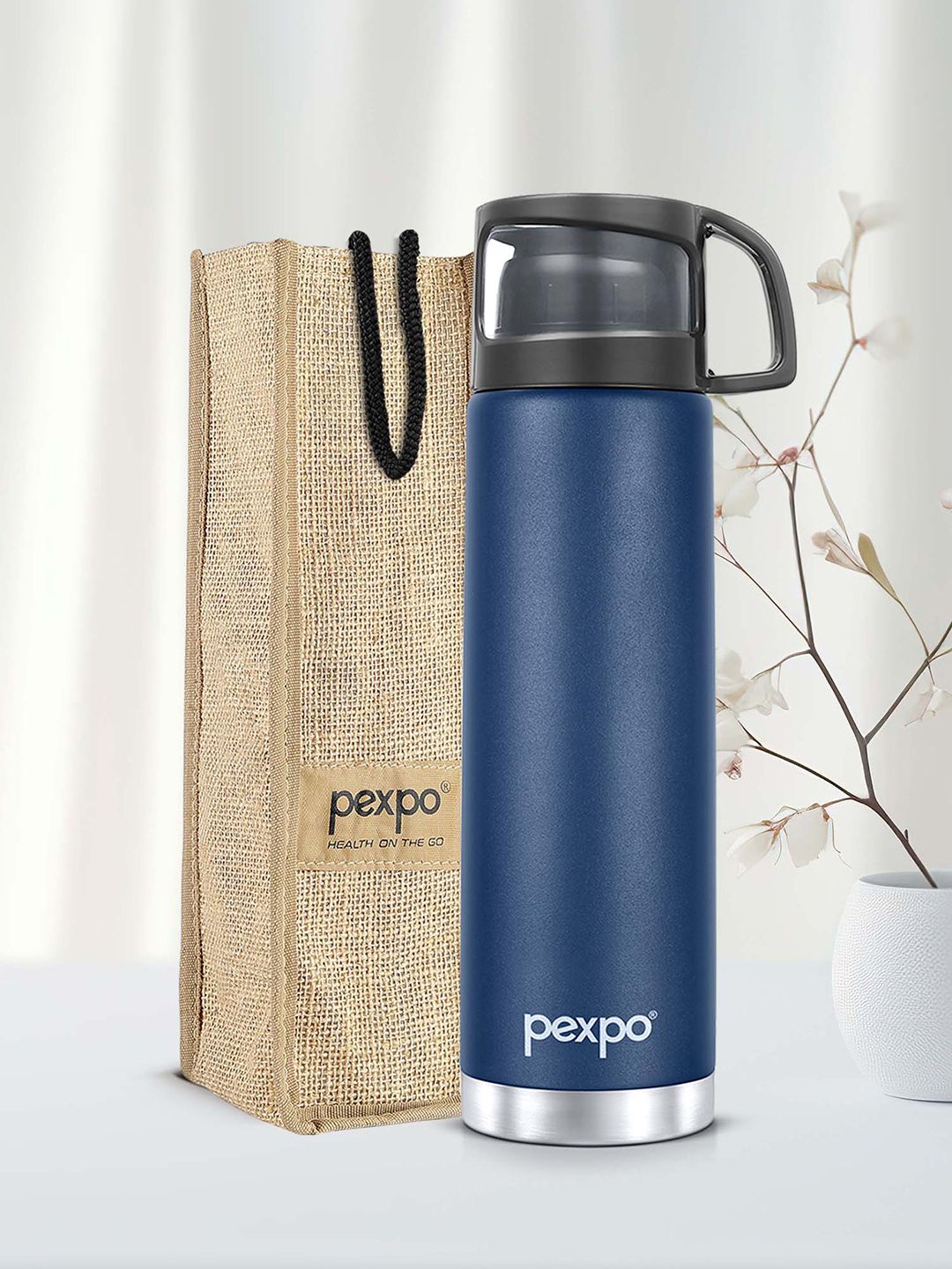Pexpo Fererro Blue ISI Certified Thermosteel Hot and Cold Flask Water Bottle 1000ml