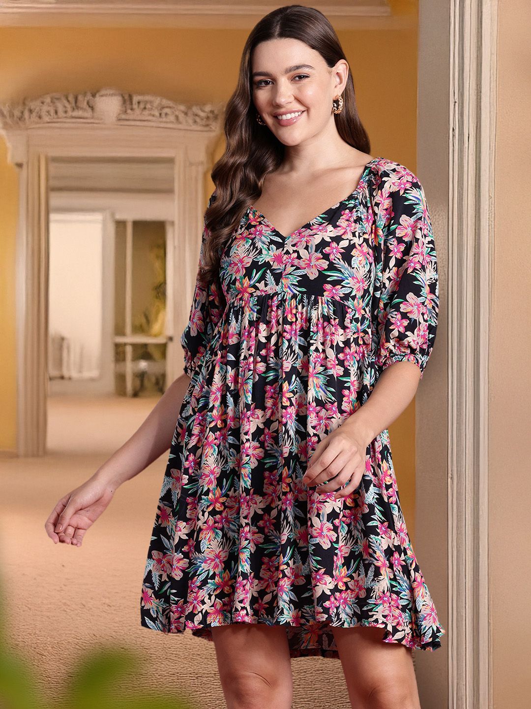 all about you Floral Print Sweetheart Neck Empire Dress