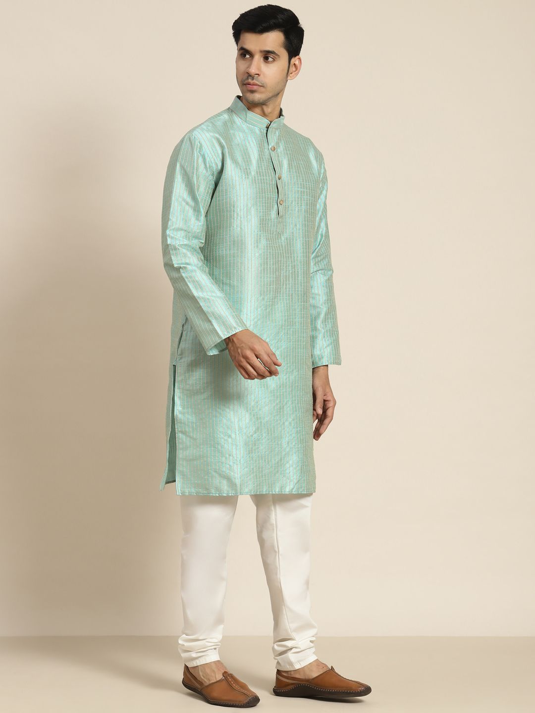 SOJANYA Men Woven Design Kurta with Churidar with Nehru Jacket