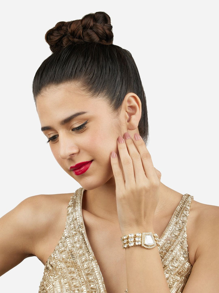 Zaveri Pearls Set of 2 Gold-Plated Austrian Diamonds Studded Wraparound Bracelets