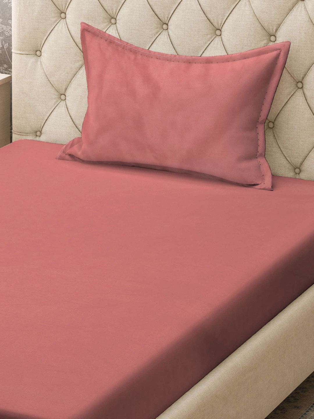 KLOTTHE Rust Orange Colored 300TC Single Bedsheet & 1 Pillow Covers