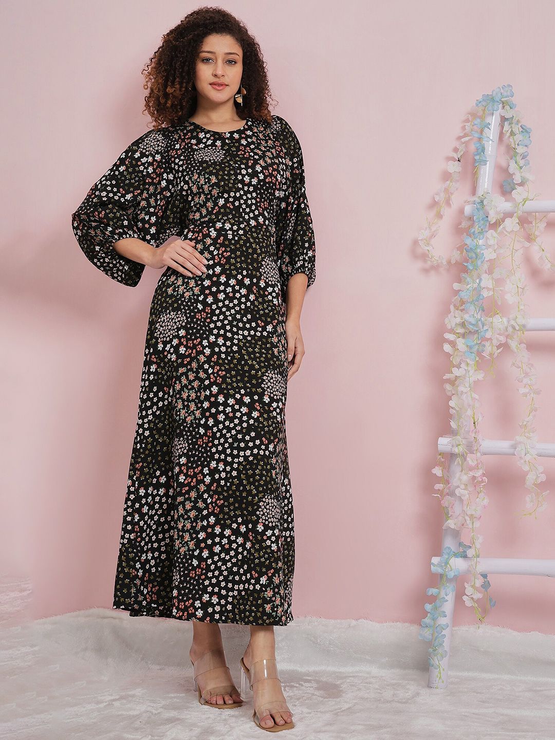 Athena Floral Printed Flutter Sleeve Crepe Maxi Dress