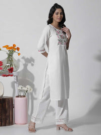 W Floral Yoke Design Thread Work Pure Cotton Straight Kurta