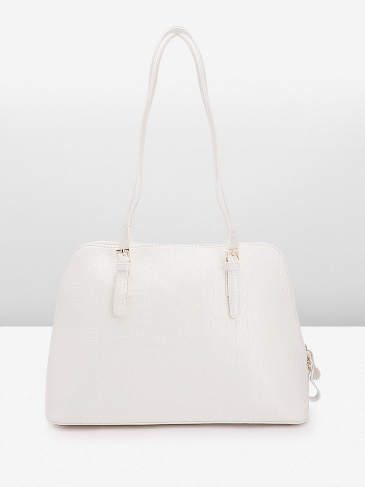 Lino Perros White Croc Textured Structured Shoulder Bag
