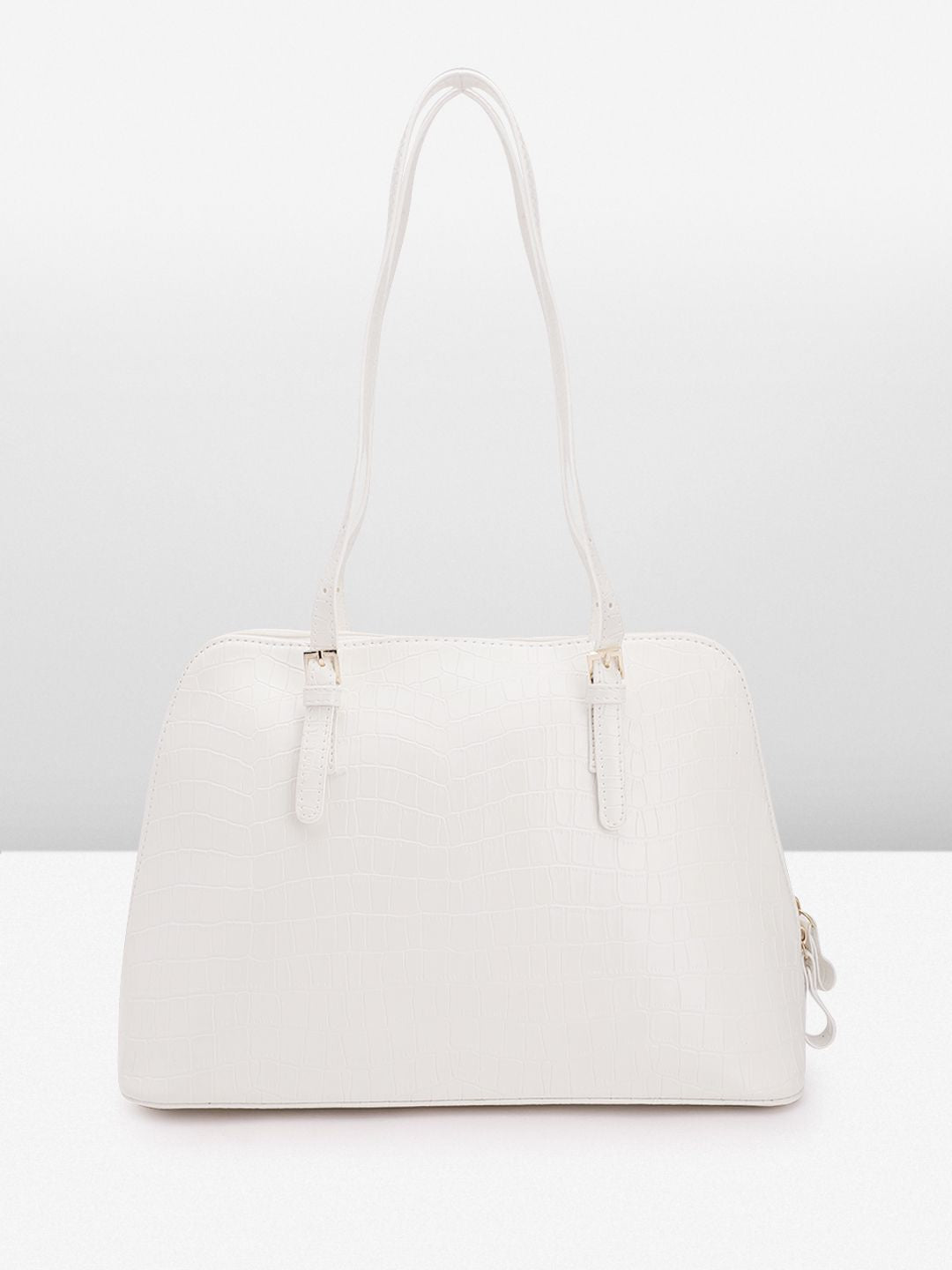 Lino Perros White Croc Textured Structured Shoulder Bag
