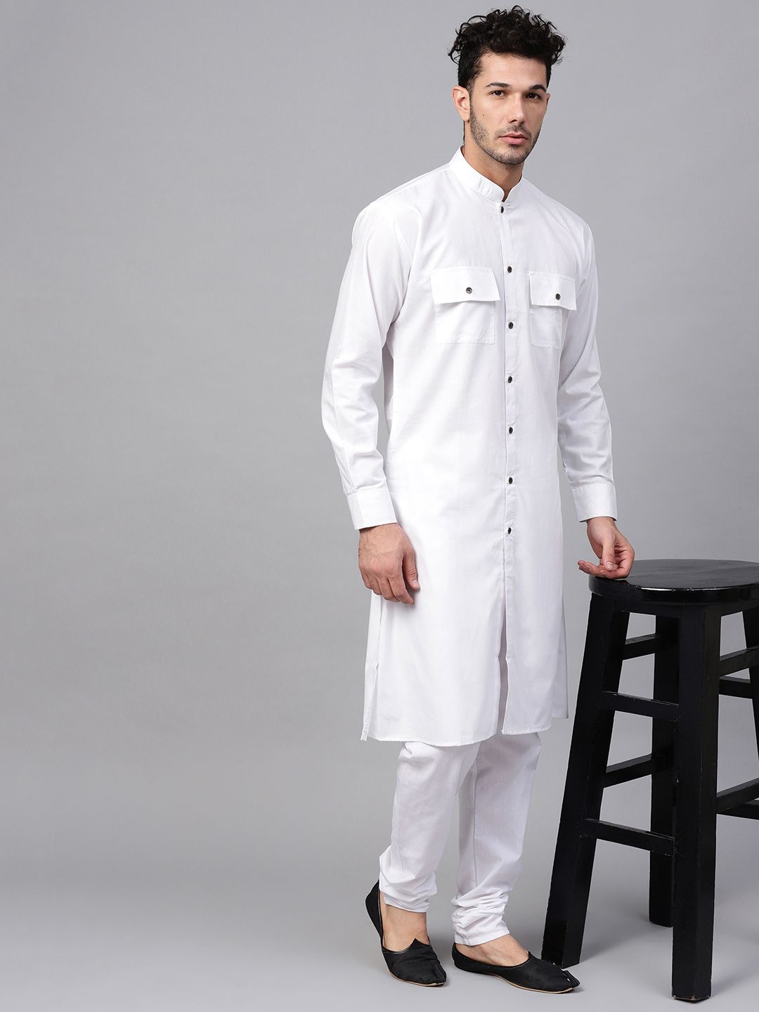 SOJANYA Men White Solid Pathani Kurta