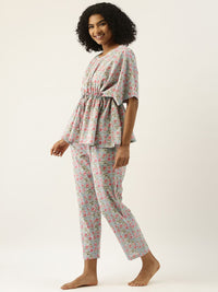 Sanskrutihomes Wanita Set Pajama Kapas Biru & Pink Printed