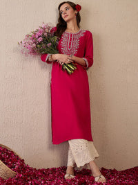 Indo Era Women Floral Embroidered Thread Work Kurta