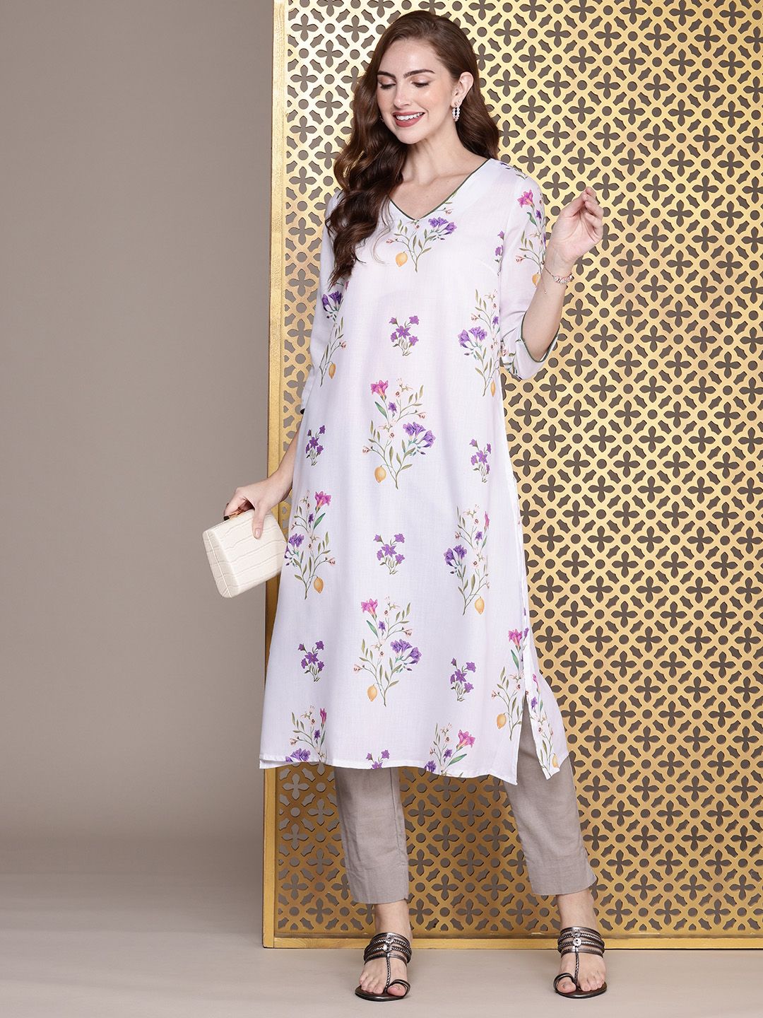 House of Pataudi Floral Printed Jashn Kurta