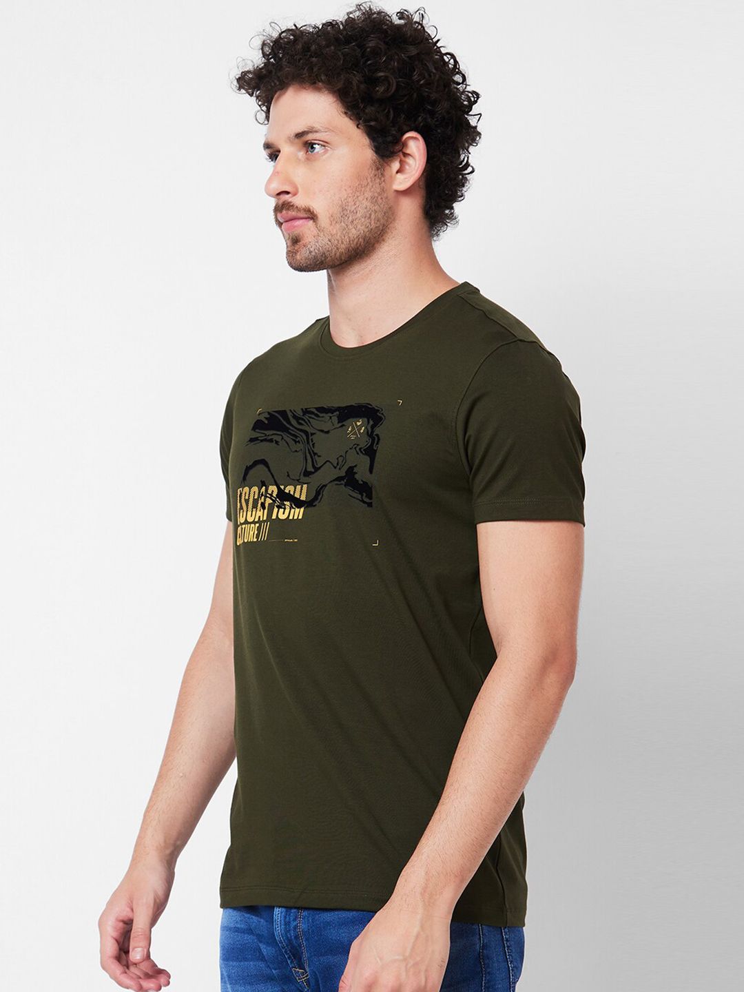 SPYKAR Round Neck Typography Printed Cotton Slim Fit T-shirt