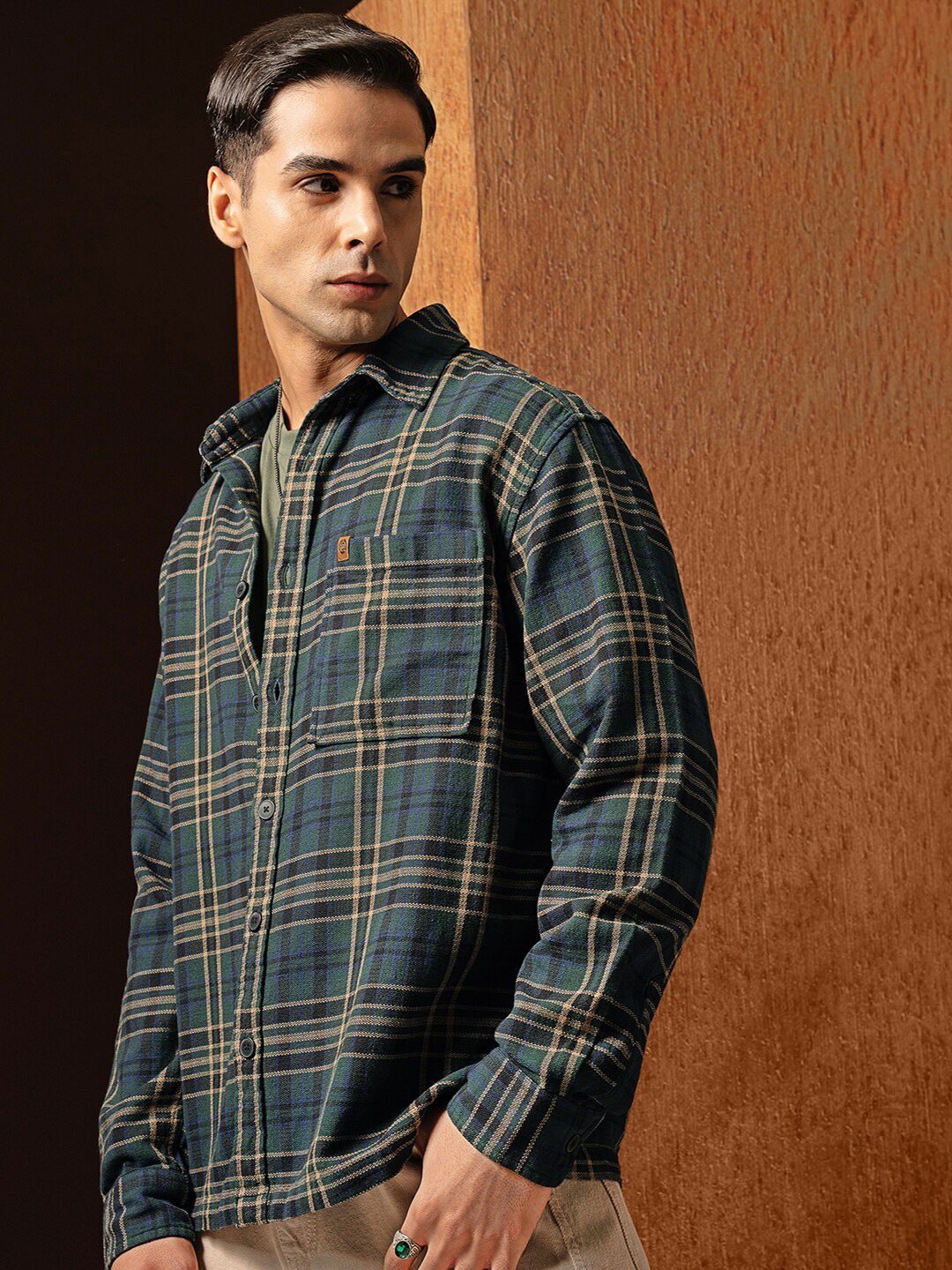 LOCOMOTIVE Premium Men Oversized Dobby Textured Checked Overshirt