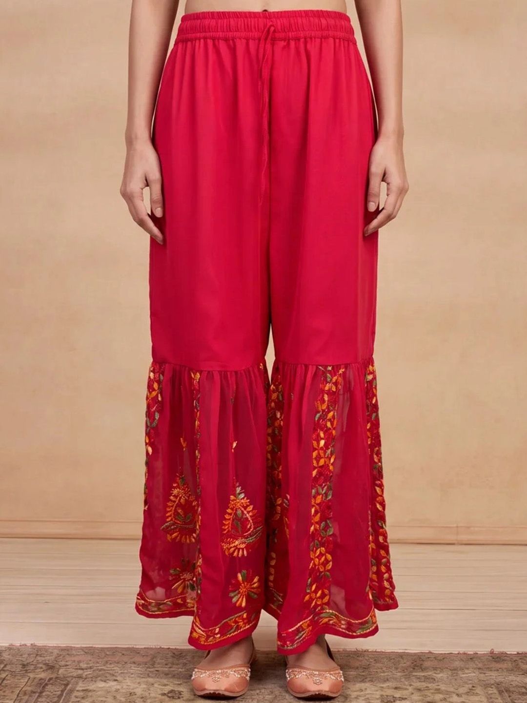 House of Chikankari Women Ethnic Motifs Embroidered Regular Thread Work Kurta with Sharara