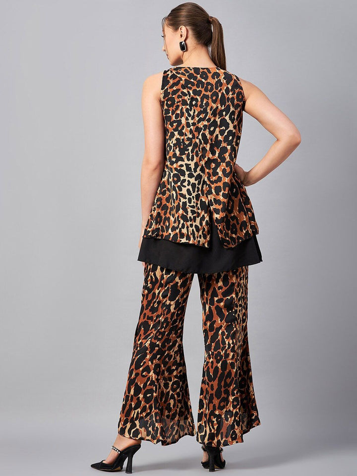 Antheaa Prinnted Round Neck Tunic With Flared Palazzos Co-Ords